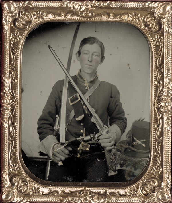 Unidentified soldier in Union uniform with Burnside carbine Unidentified soldier in Union uniform with Burnside carbine