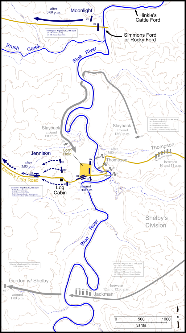 Big Blue Battlefield Map Showing Shelby's Flanking Movements