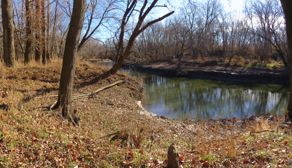 Standing on west bank of Blue River looking down at Byram's Ford. [photo by theCiviWarMuse]