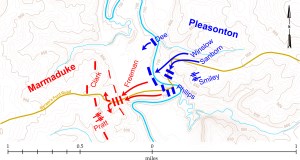 Map of withdrawal by Freeman's skirmishers at Byram's Ford on October 23, 1864
