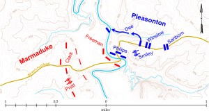 Map showing movements of Dee's Battalion on October 23, 1864